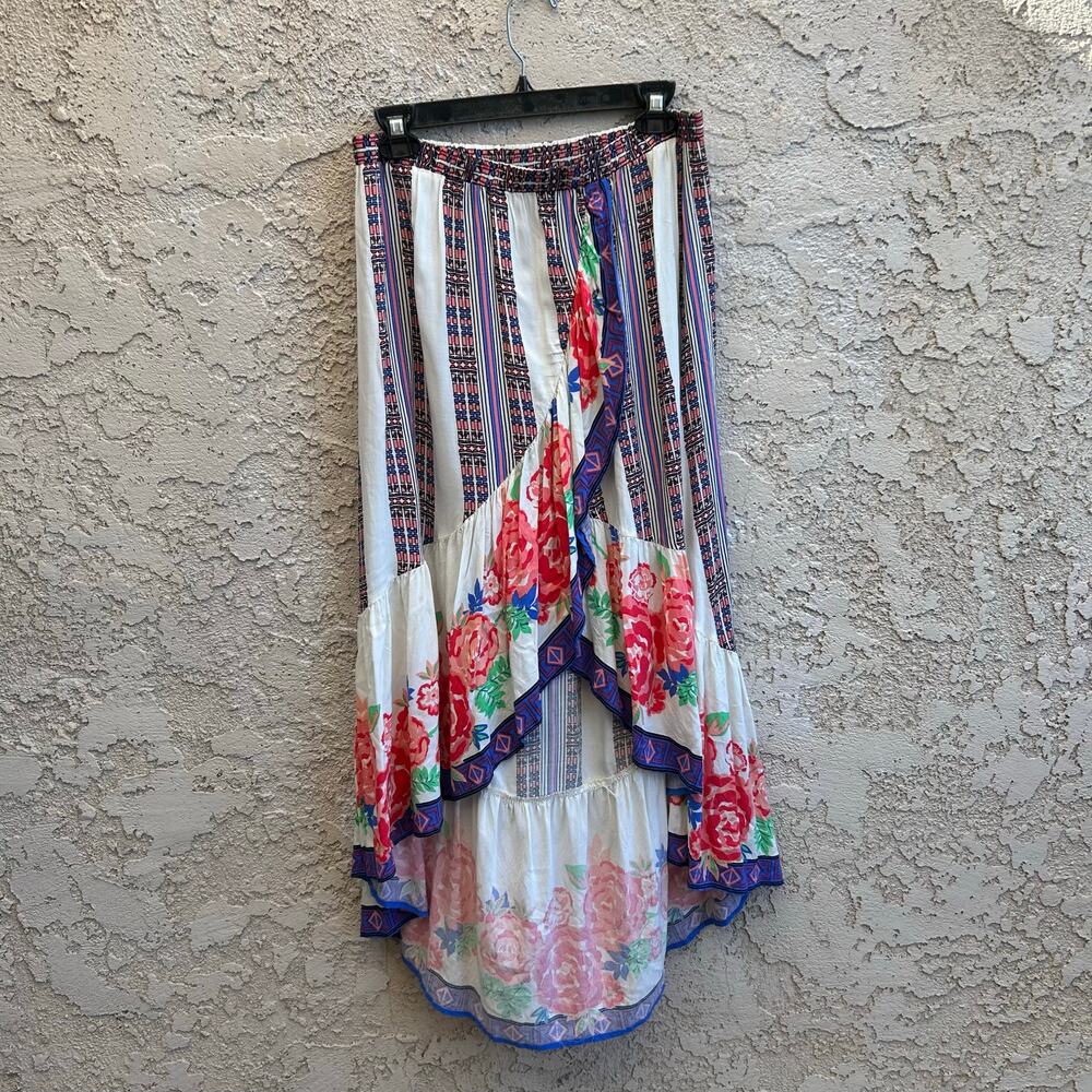 Flying Tomato White Floral High-Low Maxi Skirt with Purple Trim - Picture 1 of 5